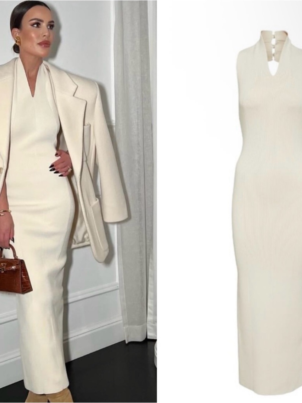 KHAITE THE ALMFAI Cream Sleeveless Ribbed Midi Dress